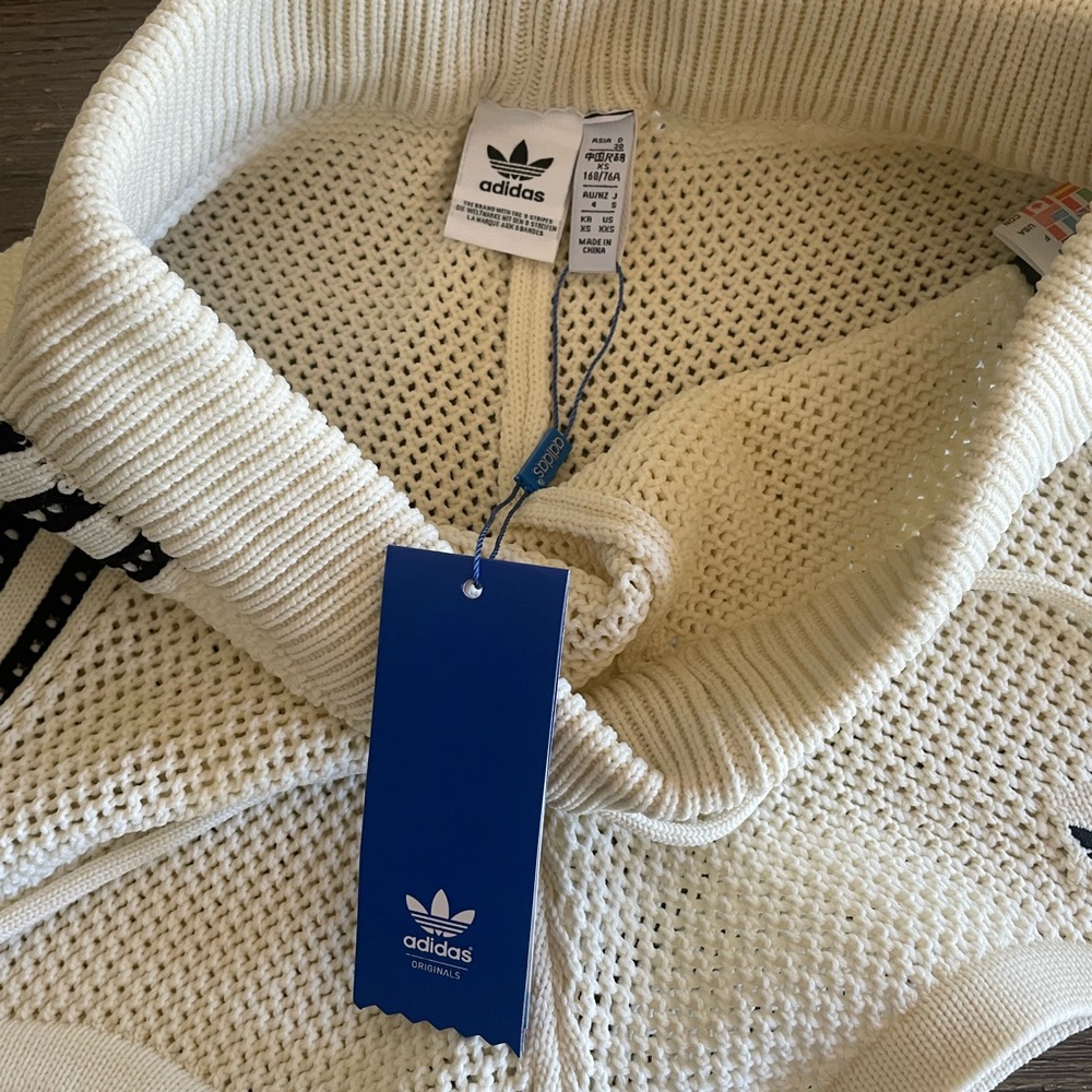 adidas Cream Knit Athletic Shorts with Black Side Stripes - Picture 2 of 3